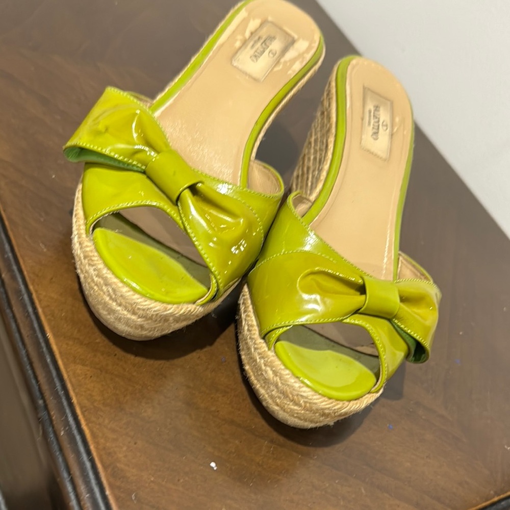 Valentino Garavani Lime Green Wedge Sandals Val